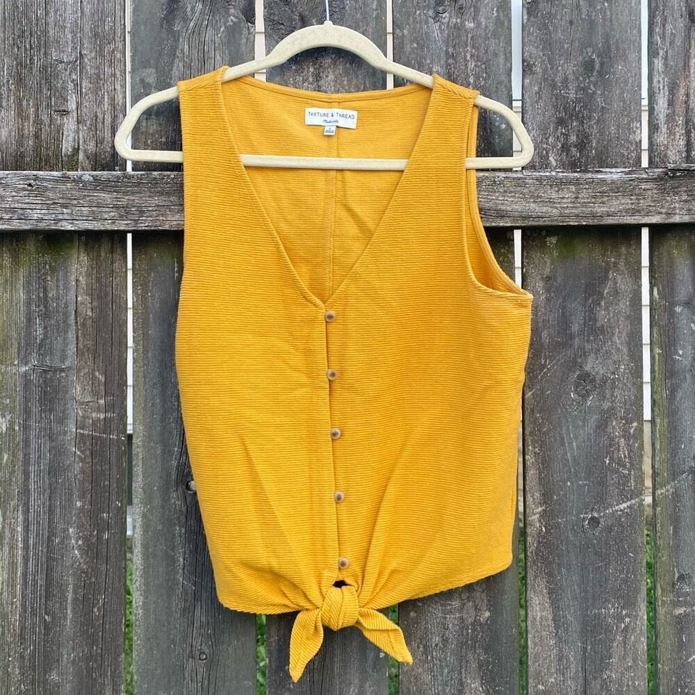 Madewell Texture & Thread Mustard Yellow Ribbed Tied Tank | L - Picture 5 of 5
